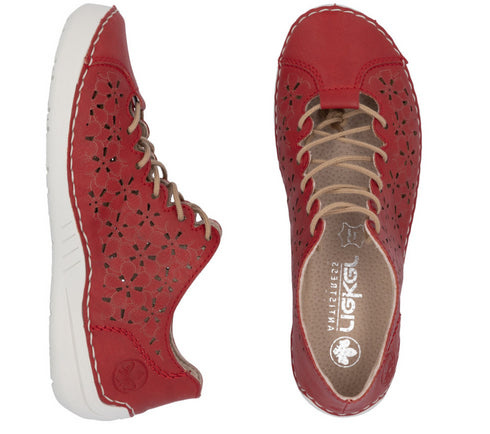 Pantofi casual, dama, RIEKER ANTISTRESS, 52518-33 rosu, piele ecologica